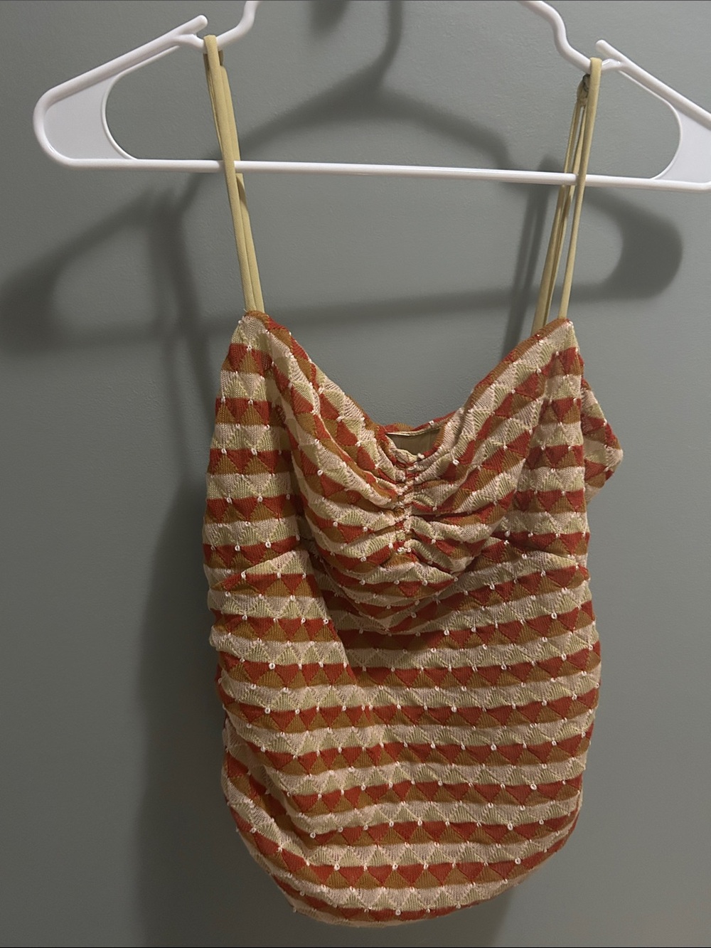 Free People Beige and Rust Geometric Ruched Cami